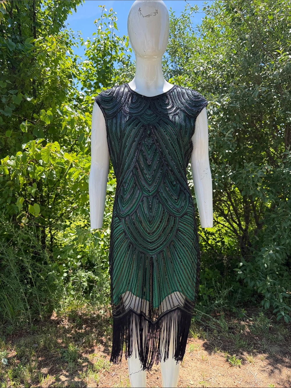 Green Beaded Fringe Cocktail Dress - Elegant Flapper Style